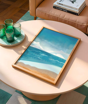 Calming Ocean Shoreline with Blue Sky and Gentle Waves