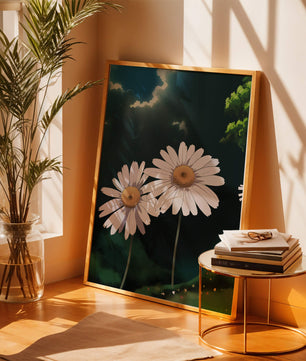 Sunlit Daisies in a Serene Landscape