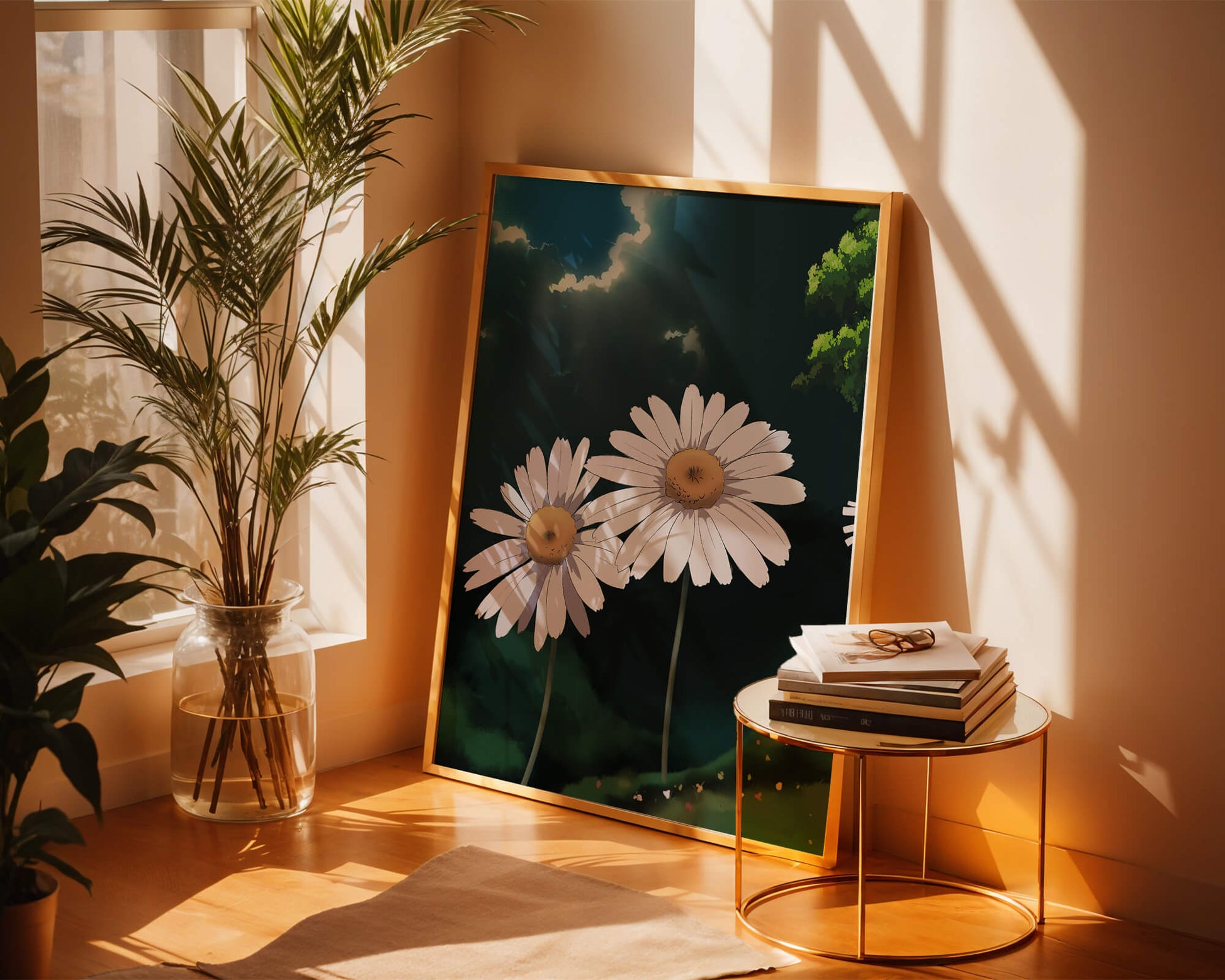 Sunlit Daisies in a Serene Landscape