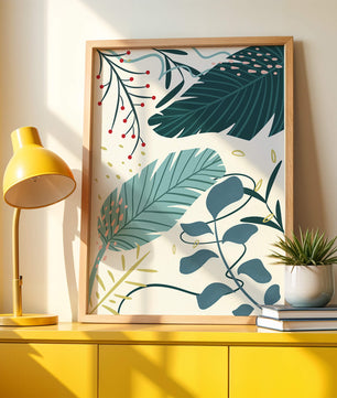 Abstract Botanical Illustration with Colorful Leaf Patterns