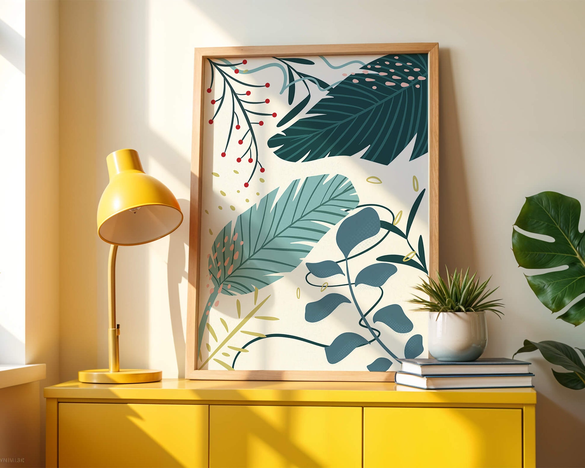 Abstract Botanical Illustration with Colorful Leaf Patterns
