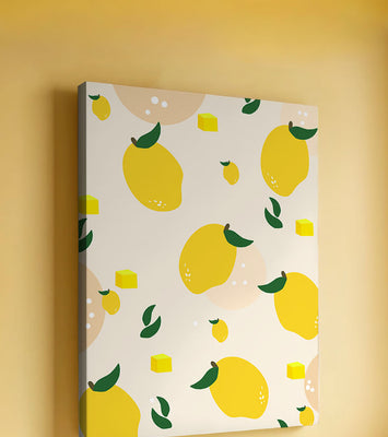 Playful lemon pattern with green leaves and abstract shapes