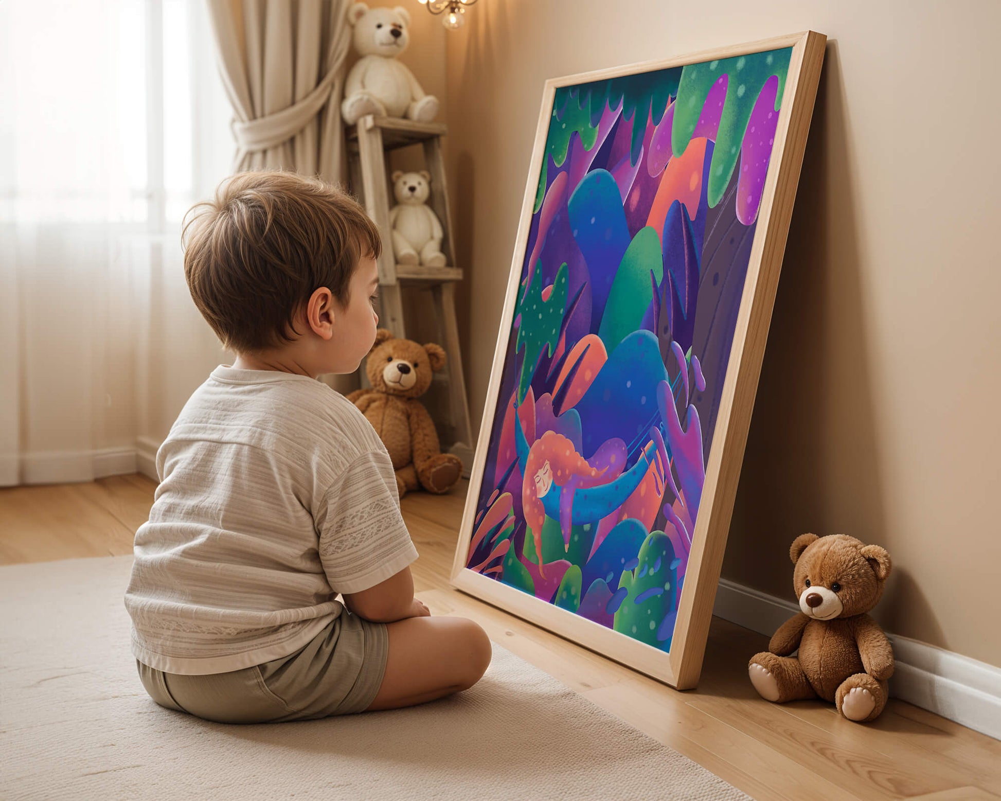 Selva surrealista onírica con mujer dormida