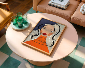 Colorful abstract portrait featuring a woman with red lips and hoop earrings on textured background - Mi tienda