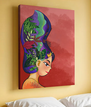 Colorful artistic portrait with nature-inspired hair design