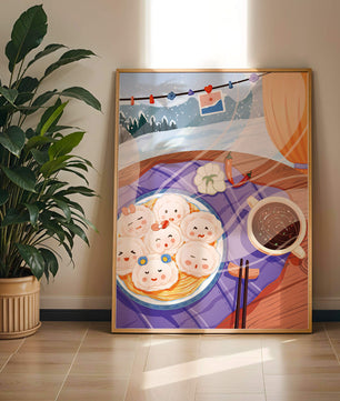Charming Dumpling Faces on a Cozy Winter Table with Mountain View - Mi tienda