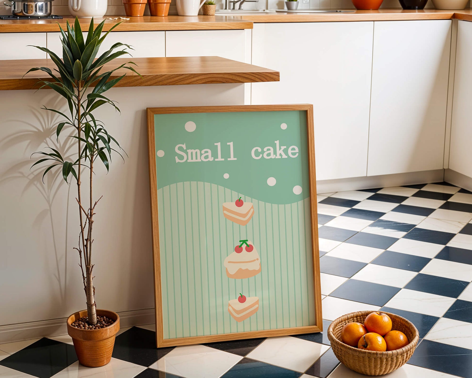 Charming illustration of small cakes with cherries