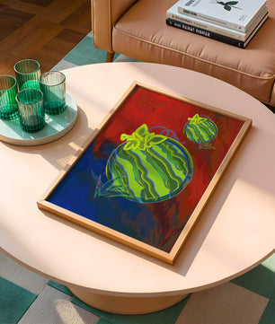 Obra de arte abstracta de sandía colorida con fondo vibrante