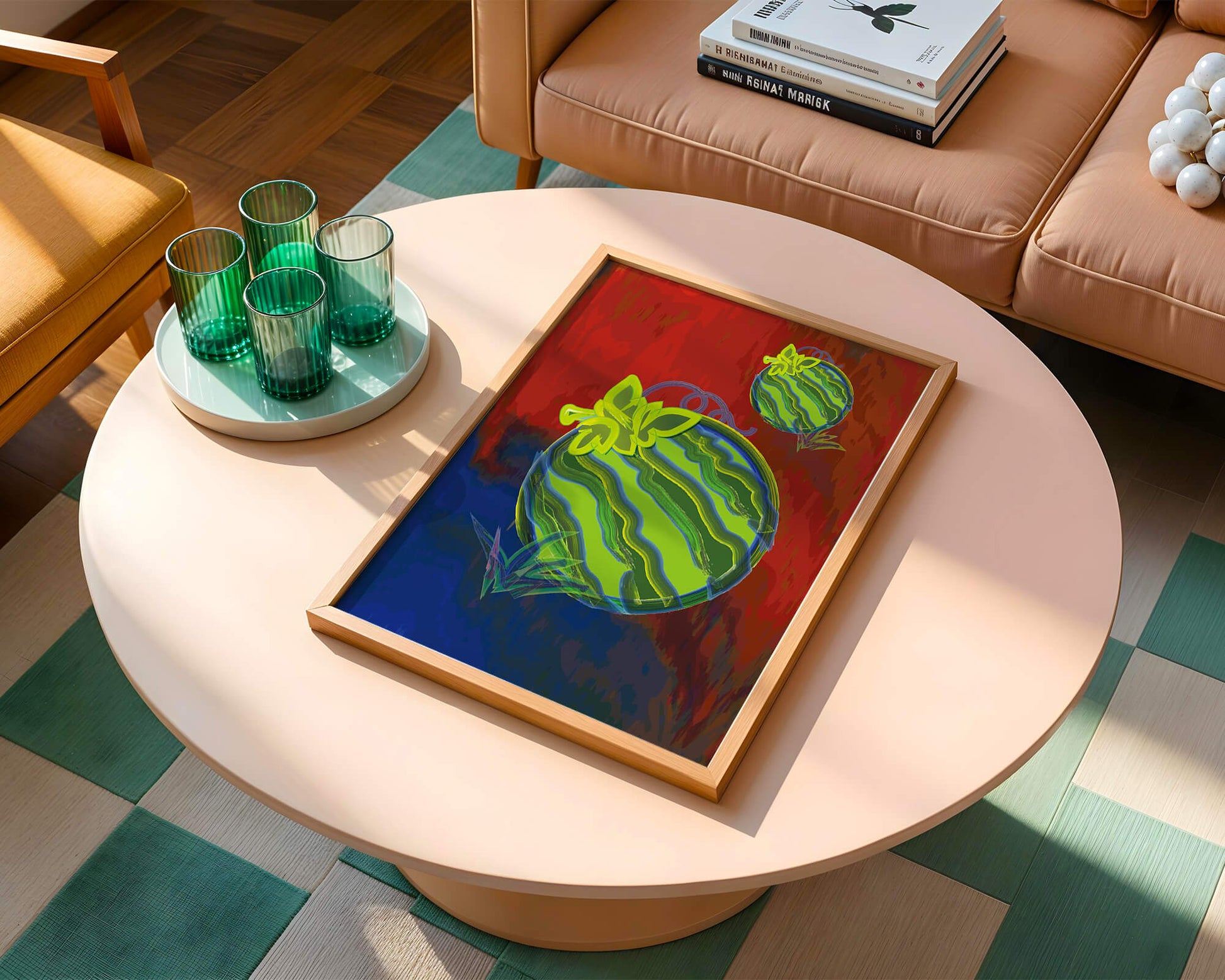 Abstract colorful watermelon artwork with vibrant background