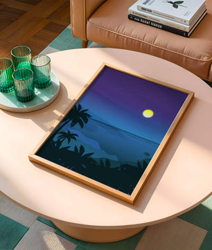 Serene Tropical Night Scene With Palm Trees and Moonlit Ocean - Mi tienda