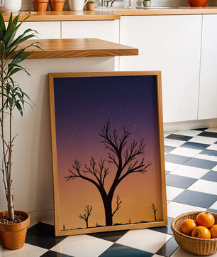 Silhouette Of Tree Against Stunning Sunset Sky With Stars