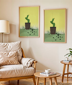 Illustration of a potted cactus with flower on soft background