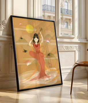 Serene Oriental Woman Playing Instrument Amidst Nature - Mi tienda