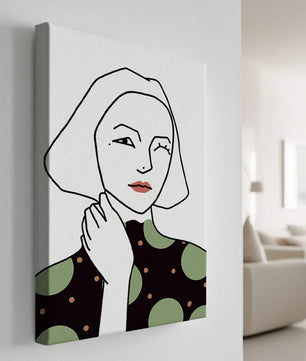 Modern Minimalist Portrait of a Winking Woman in Green Polka Dot Dress - Mi tienda