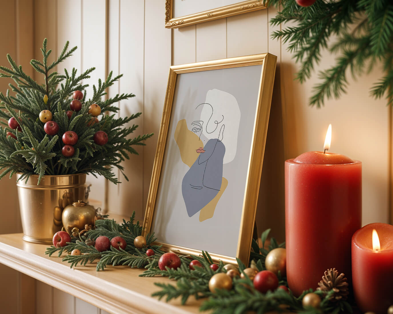 Abstract Line Art Portrait with Neutral Shapes - Mi tienda