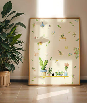 Illustration décorative avec des plantes et des éléments chaleureux