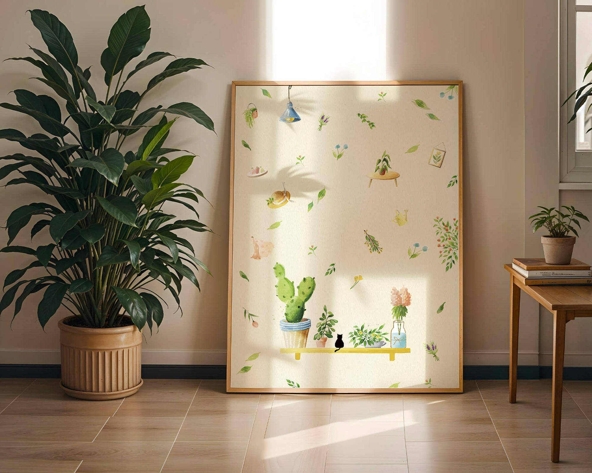 Illustration décorative avec des plantes et des éléments chaleureux