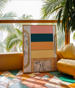 Abstract Geometric Art with Gold and Marble Accents