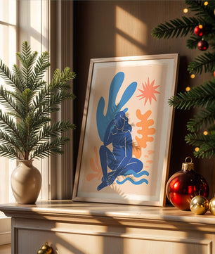 Abstract Illustration of a Blue Silhouette Woman with Organic Shapes
