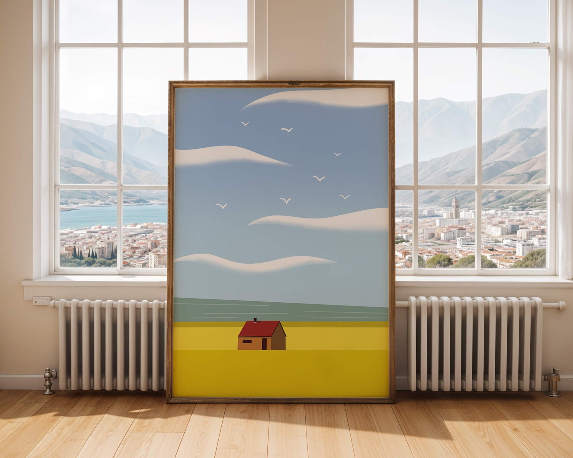 Minimalistic Landscape with House and Sky