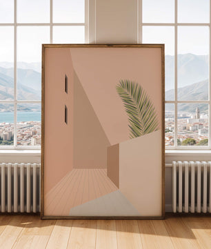 Moderne minimalistische Architekturszene mit Palmblatt