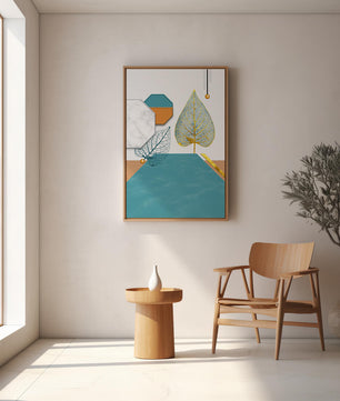 Artistic Composition with Geometric Shapes and Golden Leaf Detail - Mi tienda