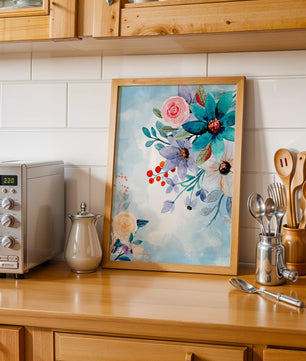 Watercolor floral illustration with vibrant flowers and leaves
