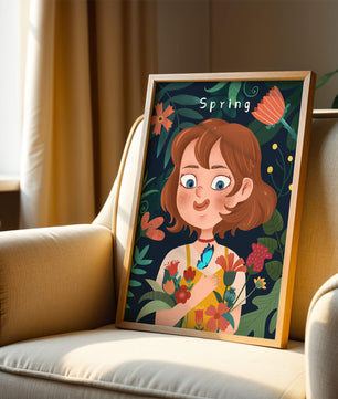 Ilustración primaveral encantadora con flores y mariposa