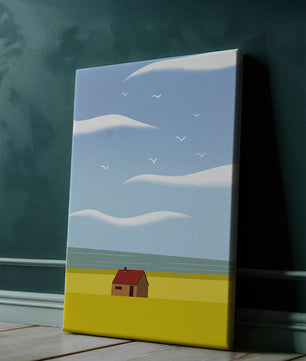 Minimalistic Landscape with House and Sky