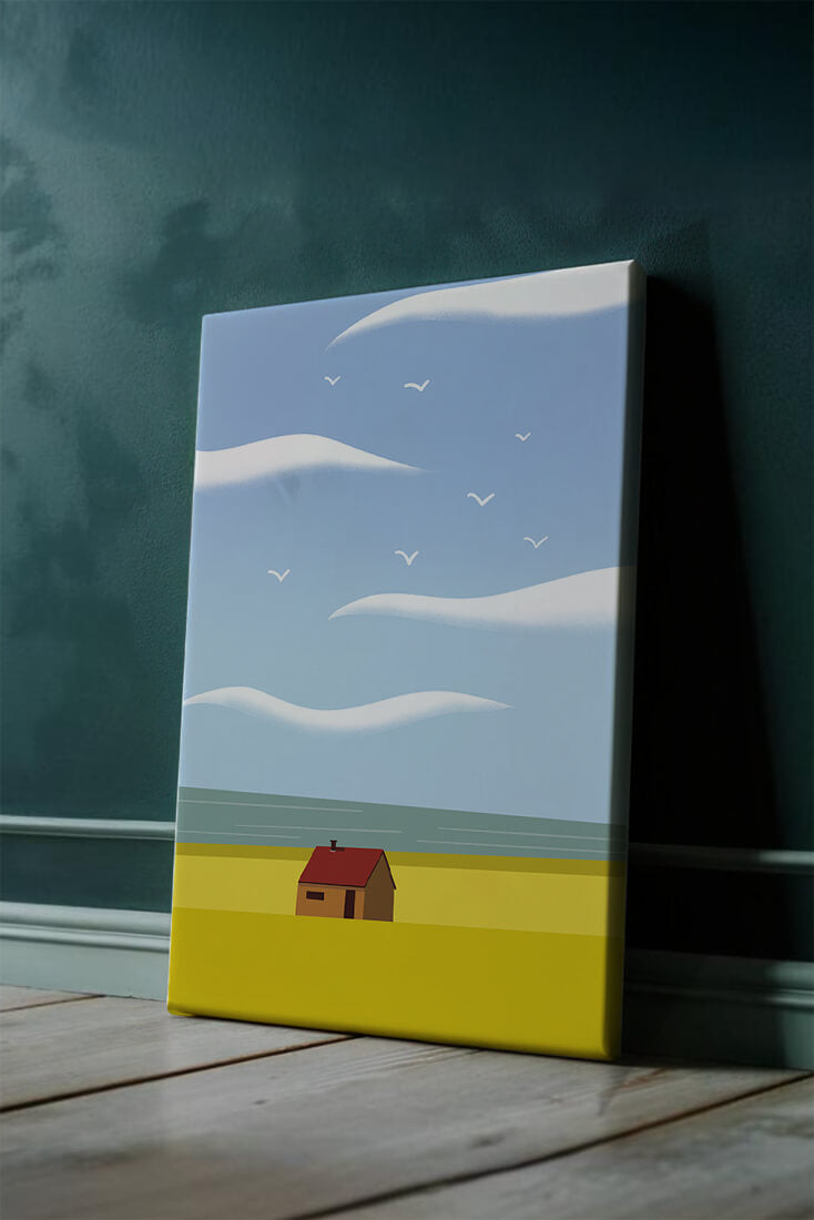 Minimalistic Landscape with House and Sky