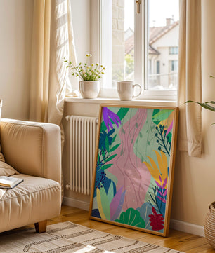 Abstract Botanic Composition with Vibrant Leaves and Shapes