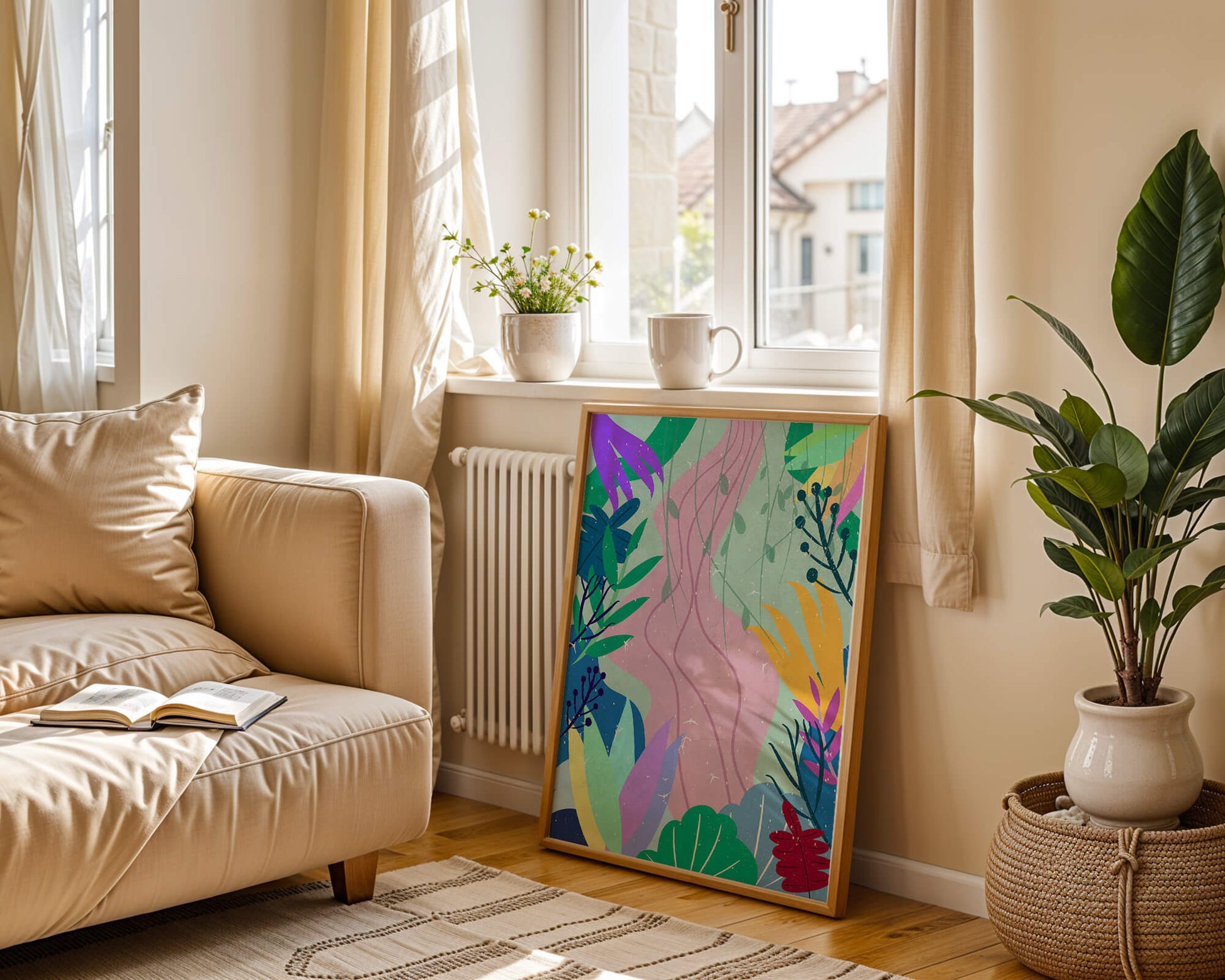 Abstract Botanic Composition with Vibrant Leaves and Shapes