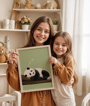 Peaceful panda resting on a log in a serene setting