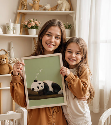 Peaceful panda resting on a log in a serene setting