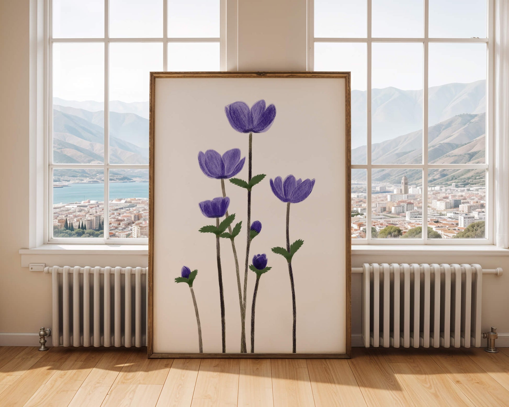 Flores púrpuras elegantes en un fondo oscuro