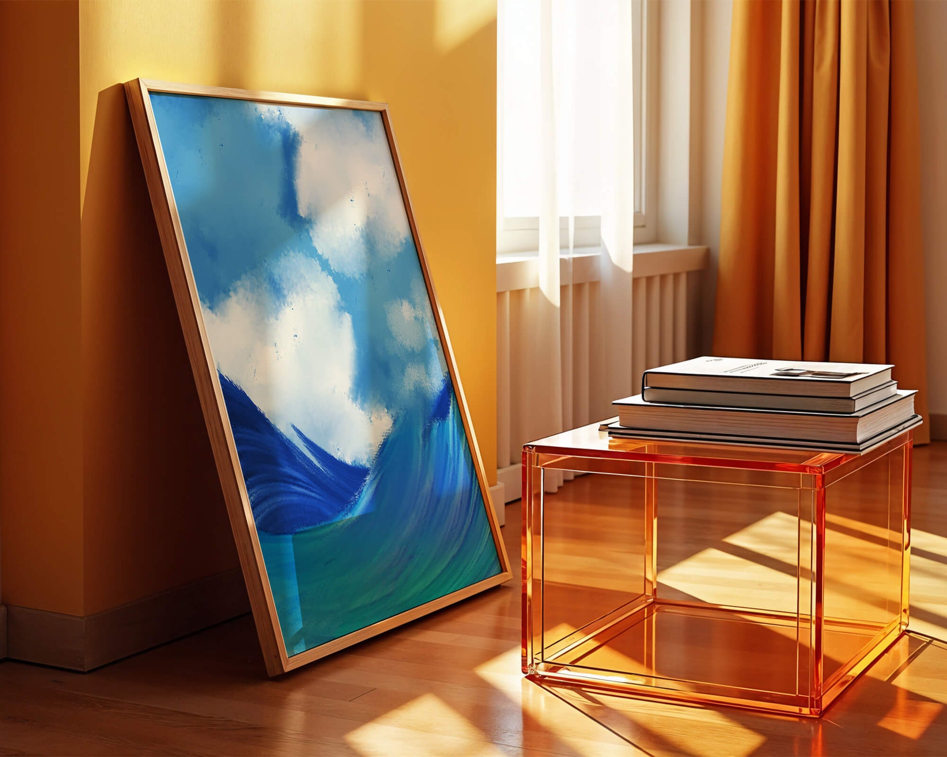 Beautiful ocean waves under a cloudy sky artwork
