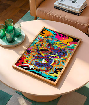 Arte abstracto de peces coloridos con elementos vibrantes