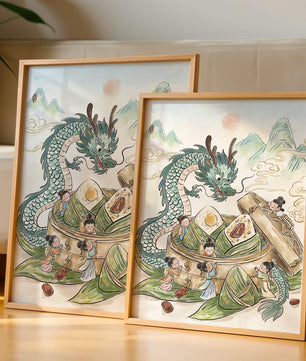 Dragon and Steamed Dumplings with Children in a Mountainous Landscape