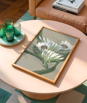 Beautiful botanical illustration of white blooming flowers with green leaves