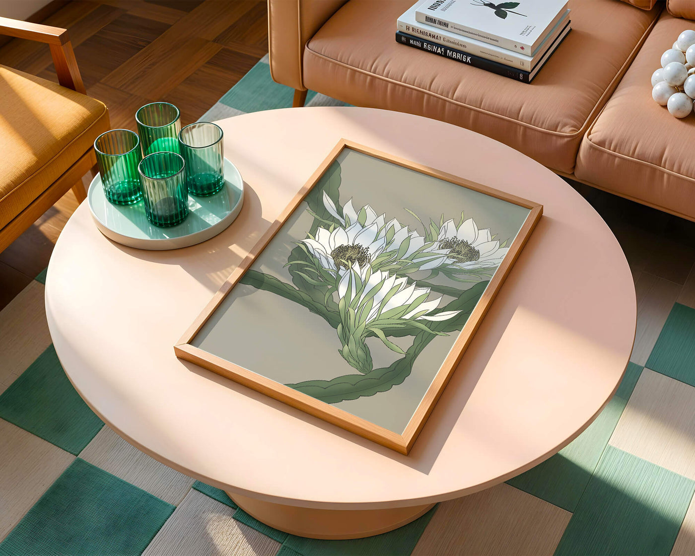 Beautiful botanical illustration of white blooming flowers with green leaves