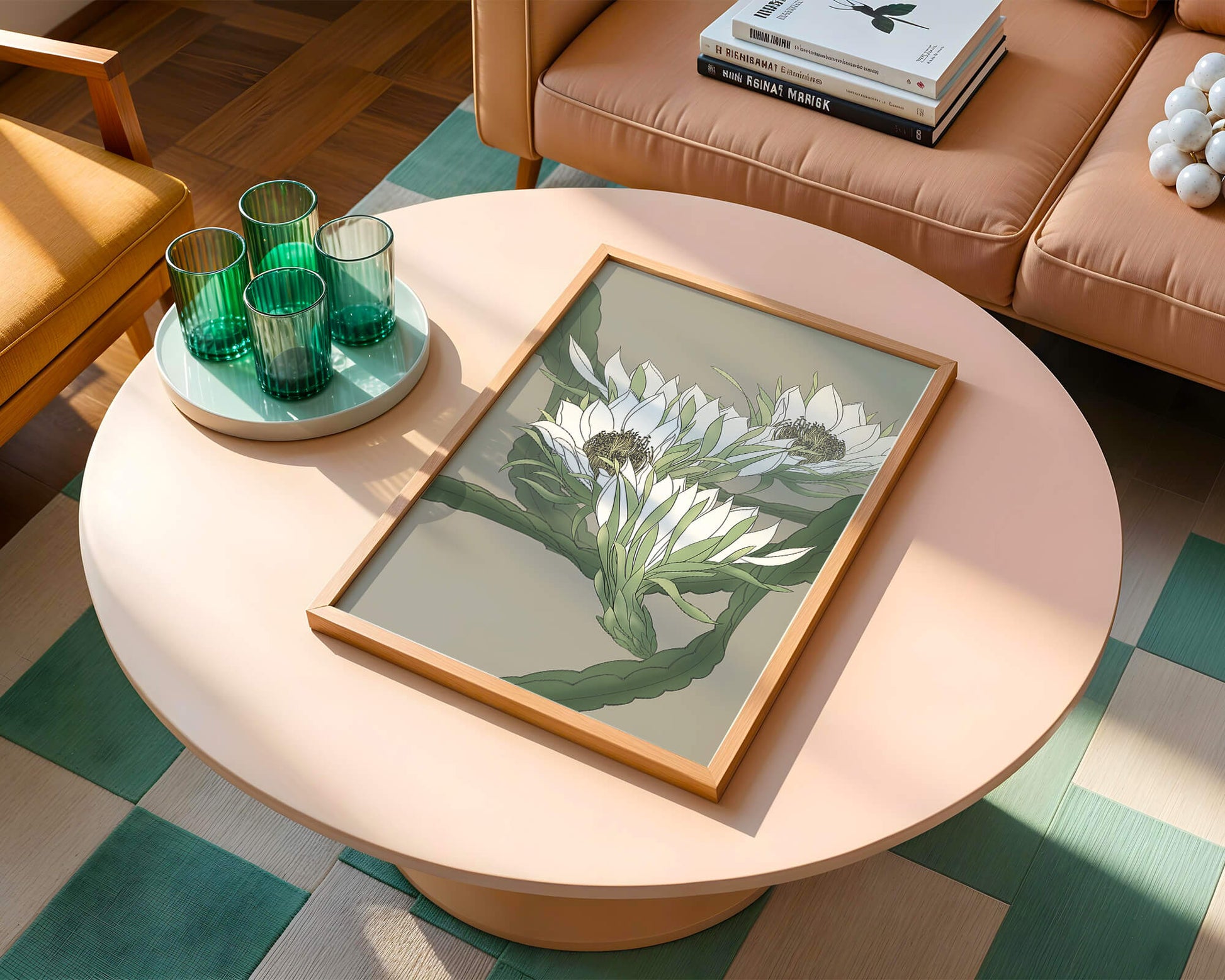 Beautiful botanical illustration of white blooming flowers with green leaves