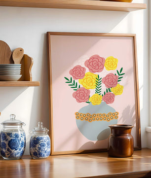 Colorful flower bouquet in a decorative vase illustration