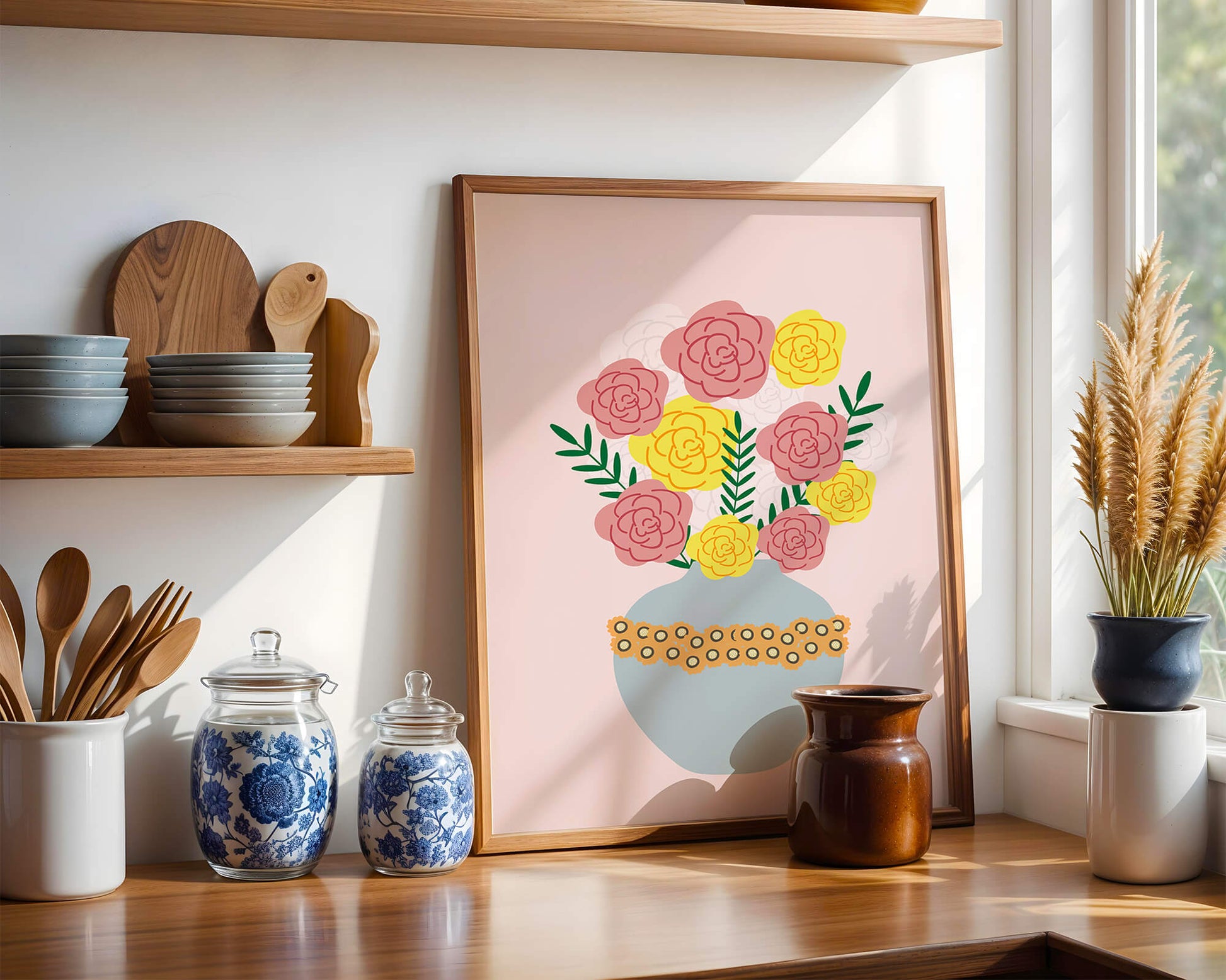 Colorful flower bouquet in a decorative vase illustration