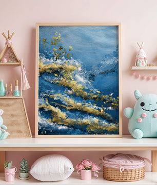 Textura abstracta en azul y dorado con patrones dinámicos