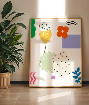 Abstraktes Blumendesign mit bunten geometrischen Formen
