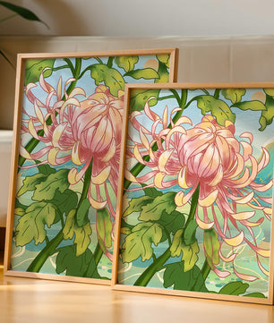 Belle illustration florale avec chrysanthème et feuilles vertes