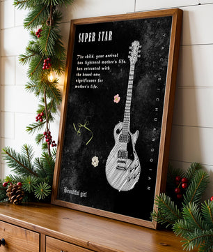 Ilustración de guitarra en blanco y negro artística con texto conmovedor