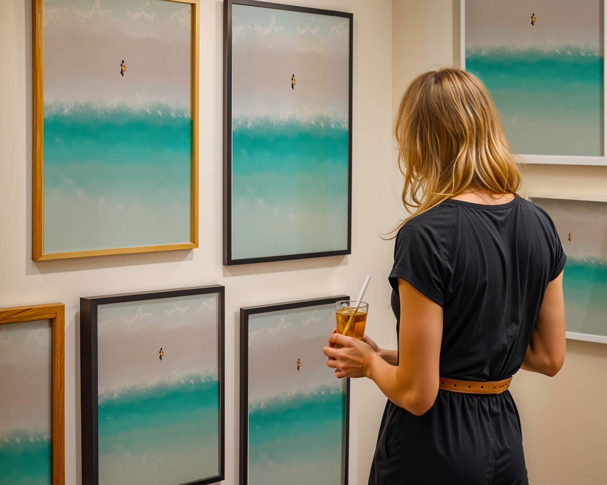 Serene beach with turquoise waves and solitary figure