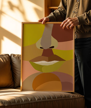 Retrato abstracto colorido con formas geométricas audaces