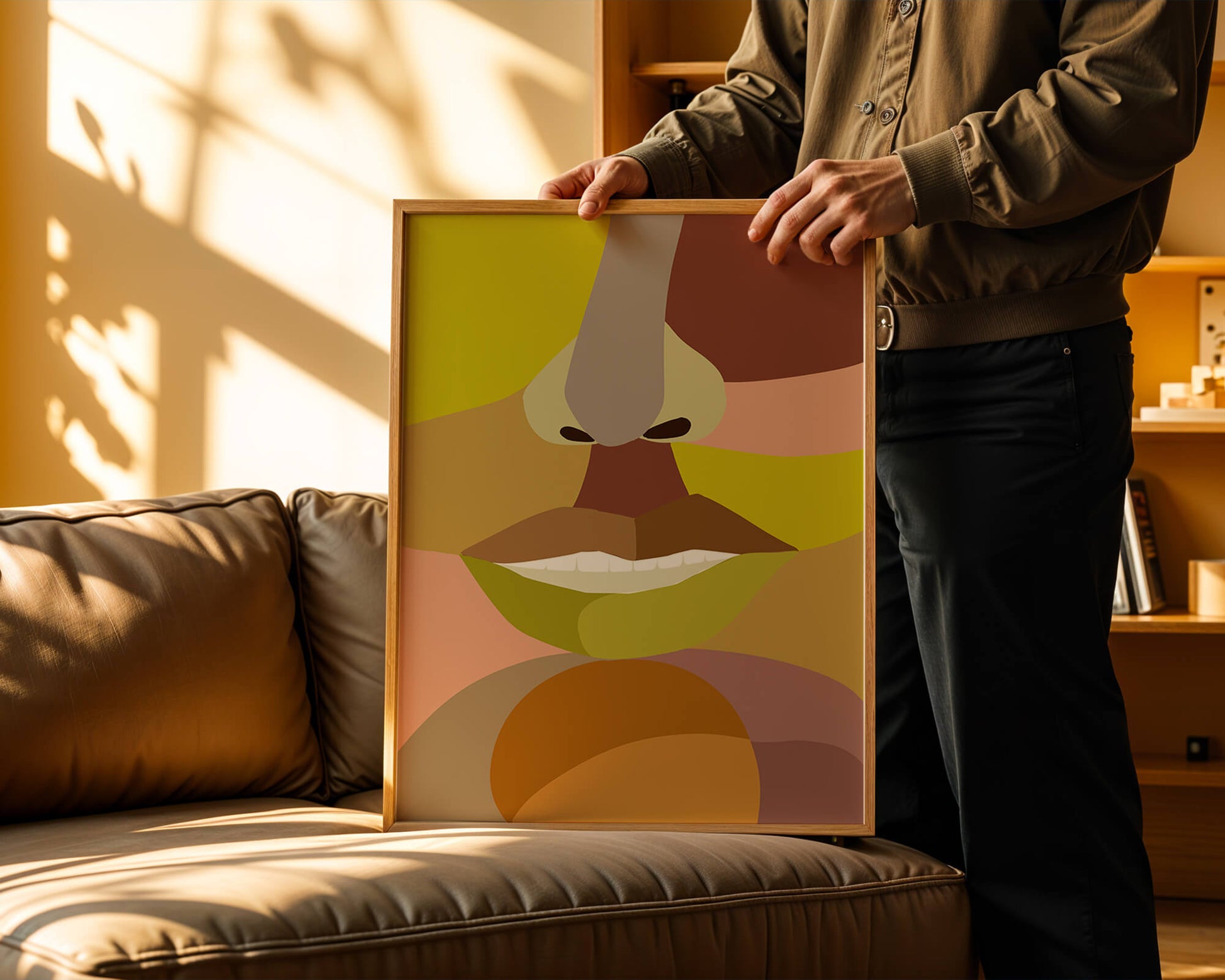 Retrato abstracto colorido con formas geométricas audaces